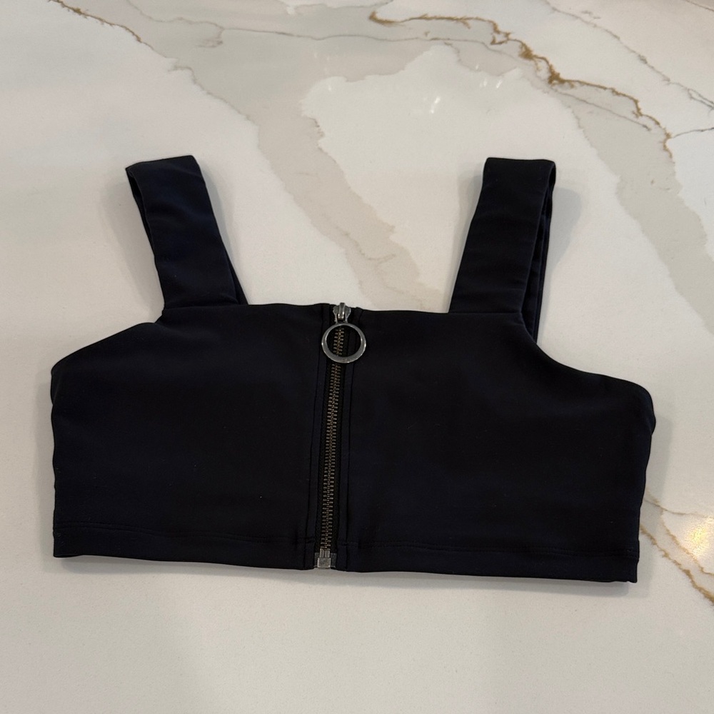 ALO Yoga Black Zip-Front Crop Top